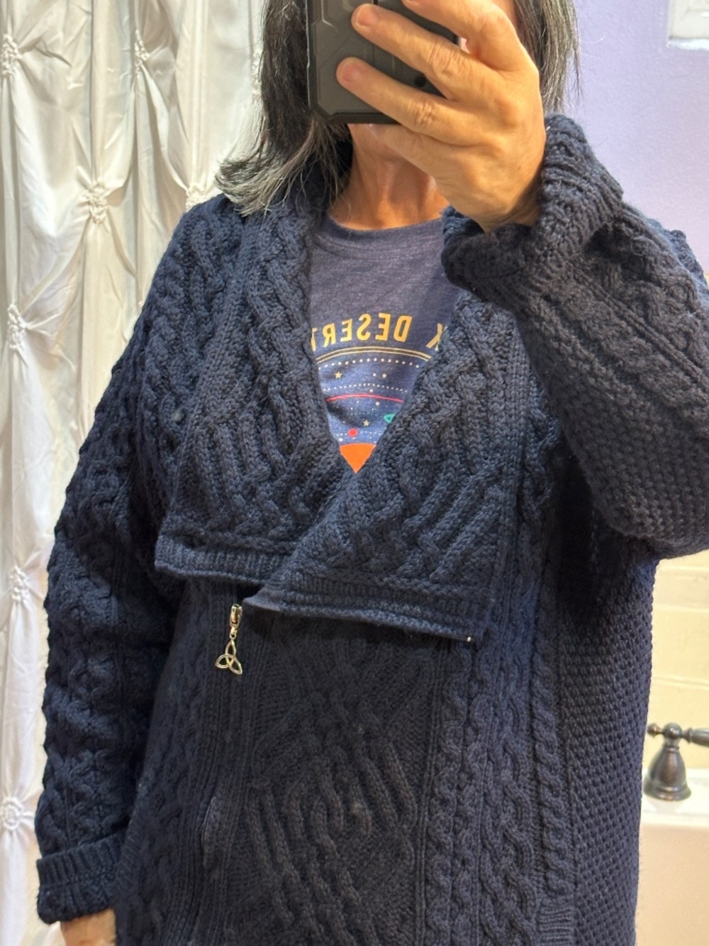 Aran Crafts Ireland Shannon Zip Cardigan XL 100% Merino Wool - Navy - Picture 9 of 9